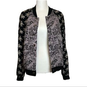 Free People Floral Bomber Jacket lavender/Blk Sz S